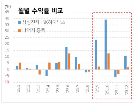 삼성전자, SK하이닉스 월별 수익률 비교